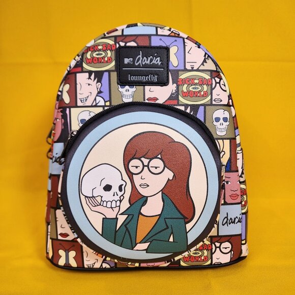 Loungefly Daria Grid Skull MTV Soft Tag 90s Cartoon Mini Backpack NEW - Picture 1 of 10